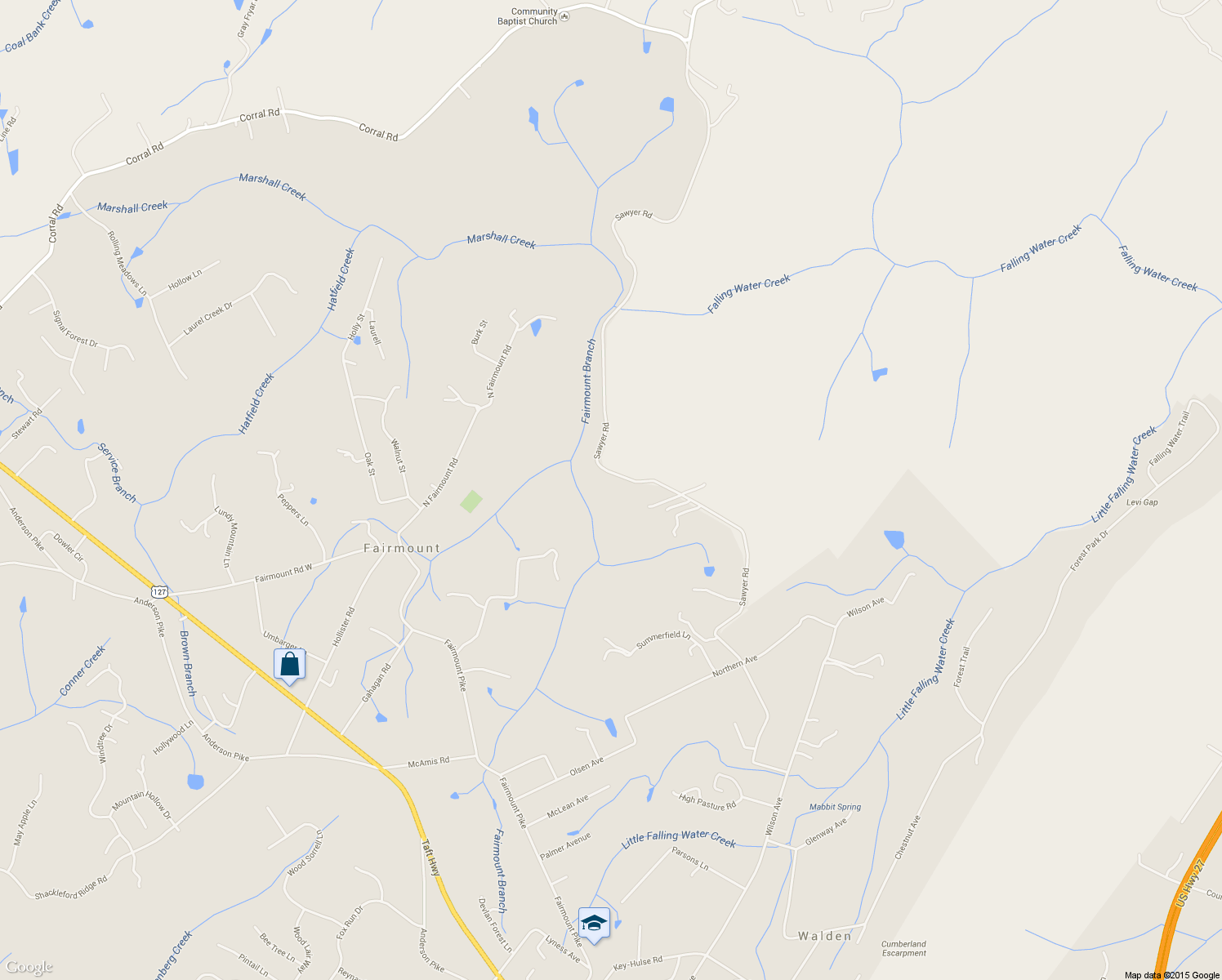 map of restaurants, bars, coffee shops, grocery stores, and more near 6015 Sawyer Road in Signal Mountain