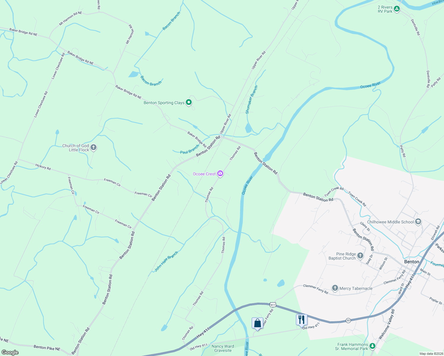 map of restaurants, bars, coffee shops, grocery stores, and more near 1037 Thomas Rd in Benton