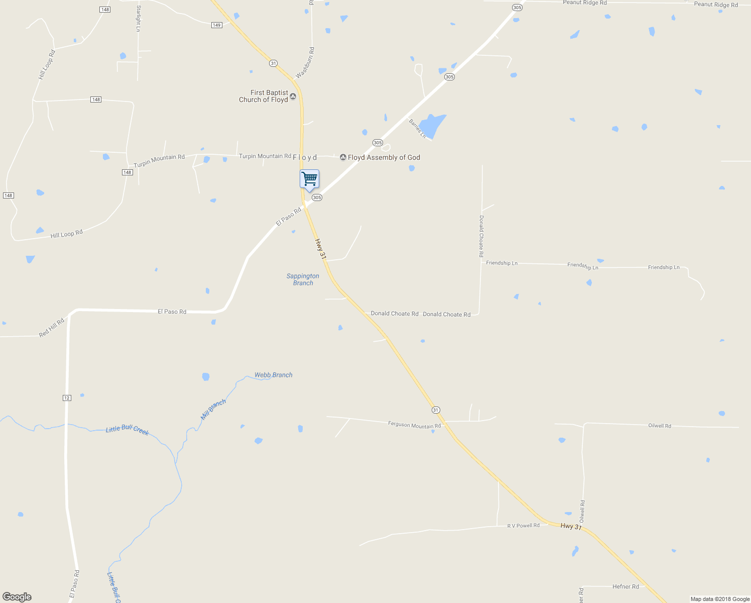 map of restaurants, bars, coffee shops, grocery stores, and more near 121 Donald Choate Road in Beebe