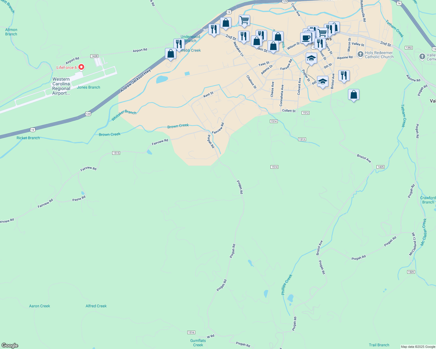map of restaurants, bars, coffee shops, grocery stores, and more near 145 Cedar Barn Road in Andrews