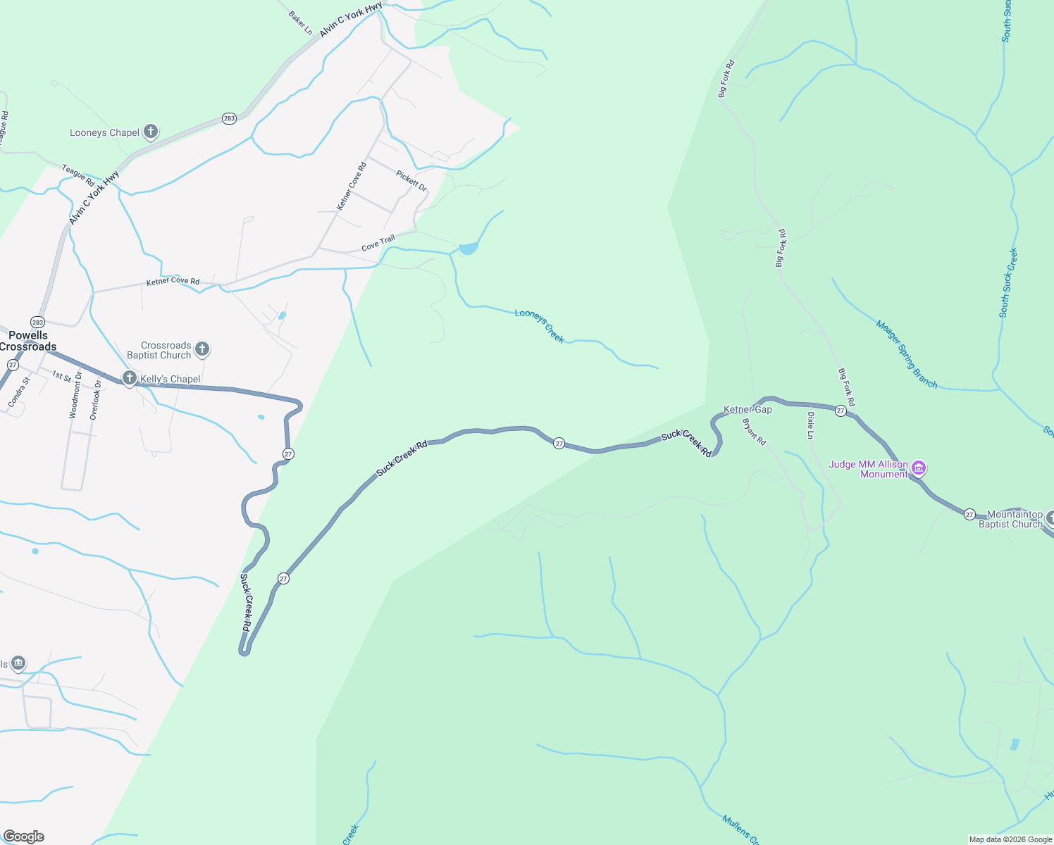 map of restaurants, bars, coffee shops, grocery stores, and more near Suck Creek Road in Whitwell