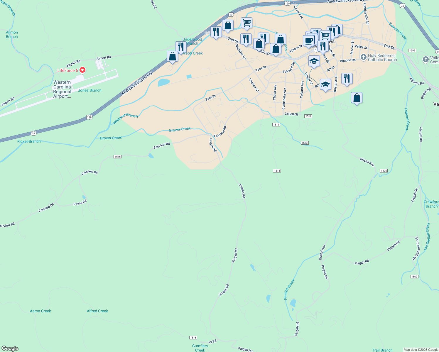 map of restaurants, bars, coffee shops, grocery stores, and more near 145 Cedar Barn Road in Andrews