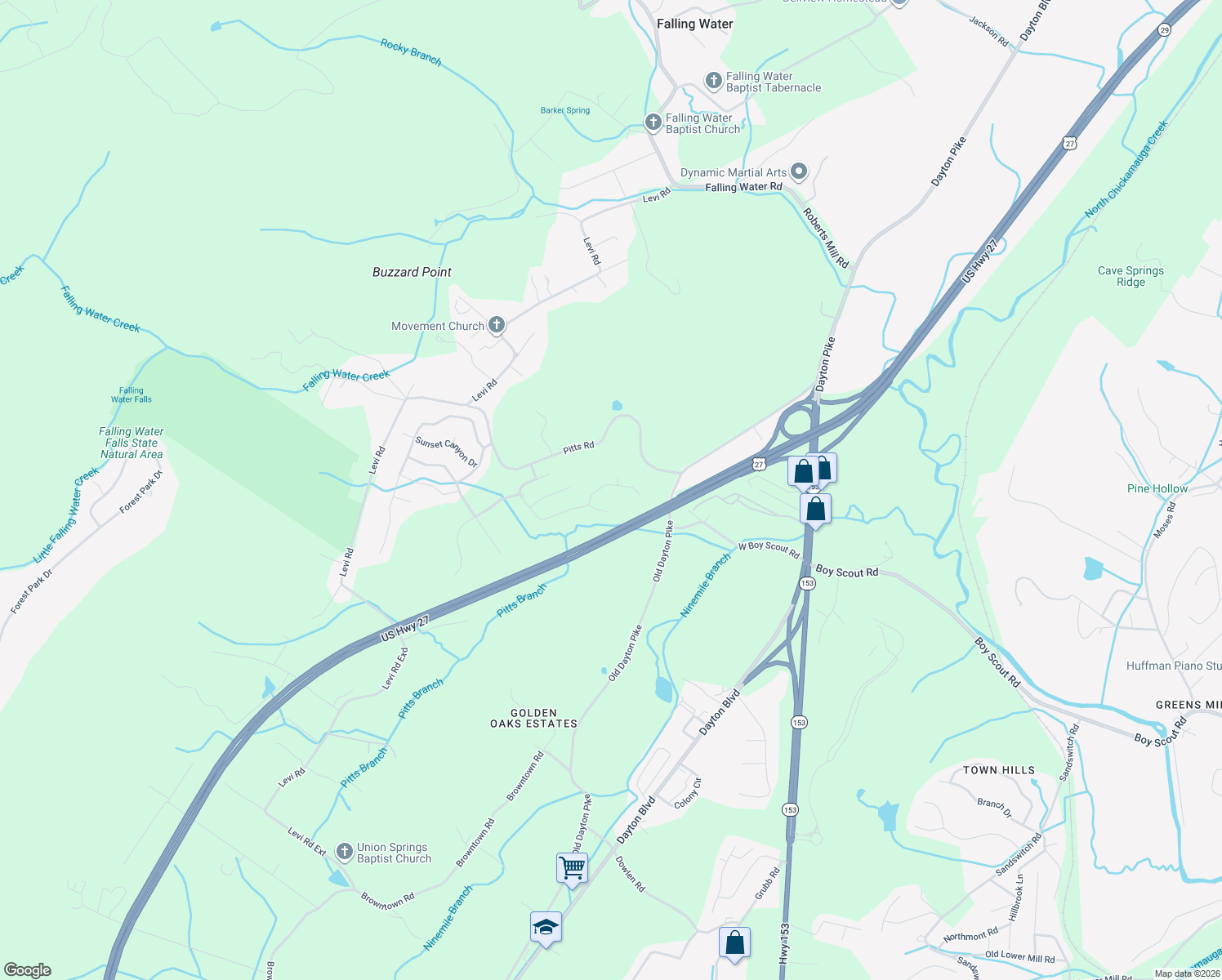 map of restaurants, bars, coffee shops, grocery stores, and more near 6477 Deep Canyon Road in Hamilton County
