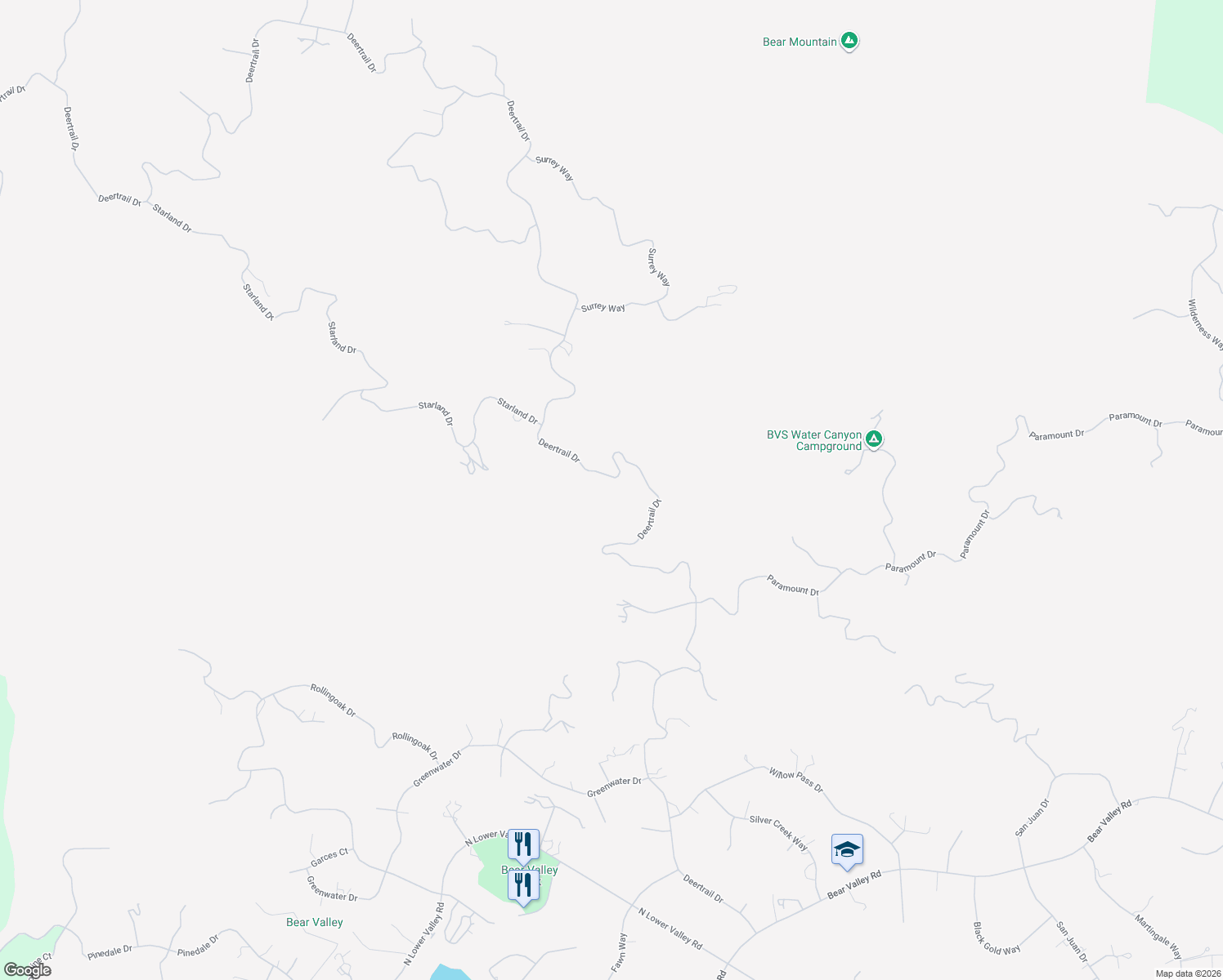map of restaurants, bars, coffee shops, grocery stores, and more near 25301 Deertrail Drive in Tehachapi