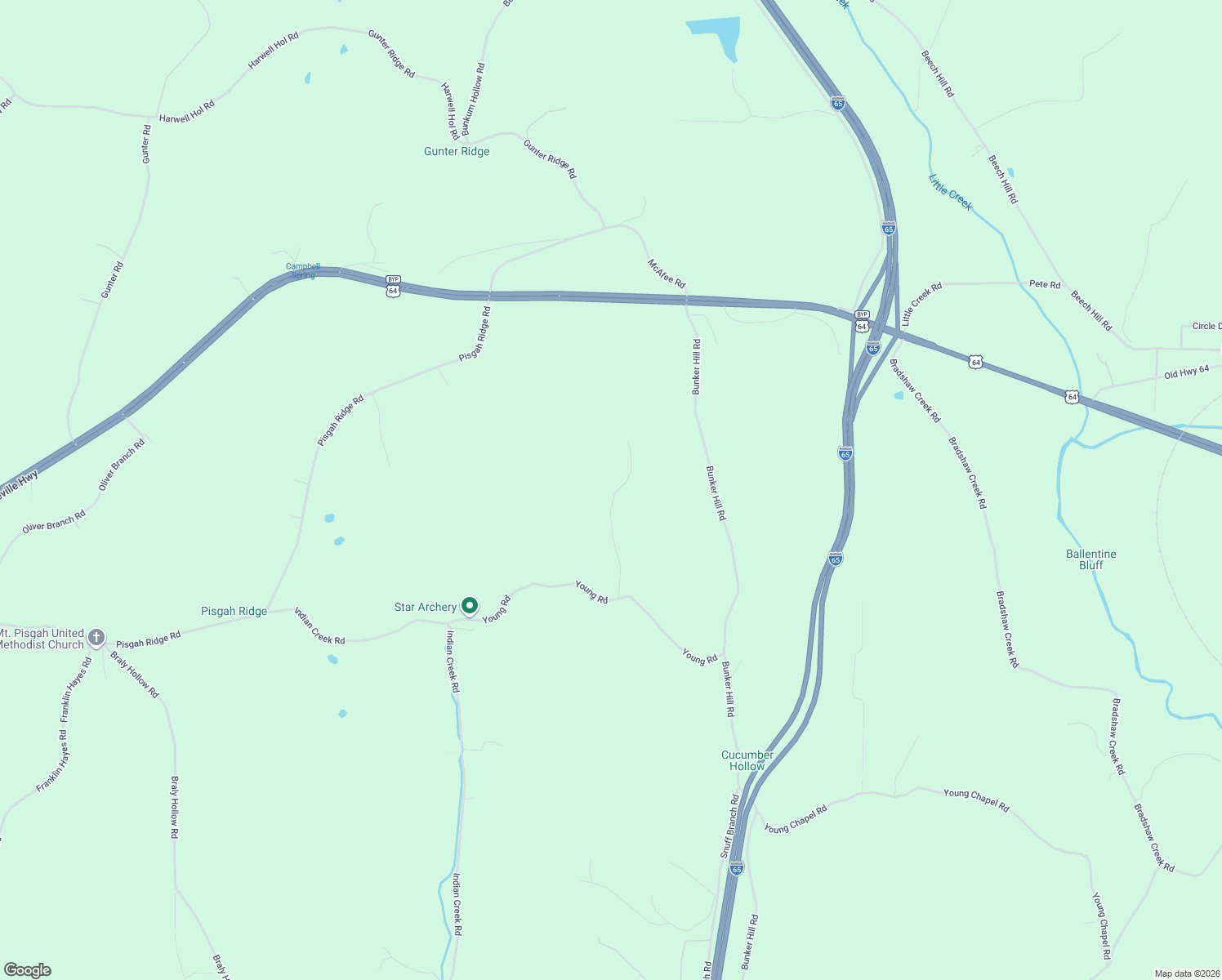 map of restaurants, bars, coffee shops, grocery stores, and more near 205 Young Road in Pulaski