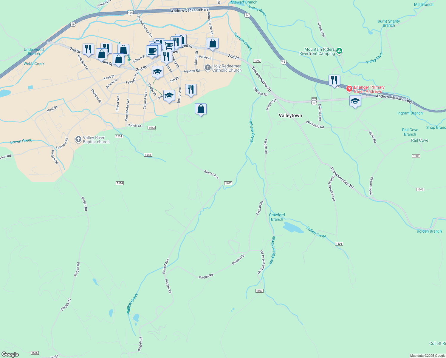 map of restaurants, bars, coffee shops, grocery stores, and more near 897-981 Bristol Avenue in Andrews