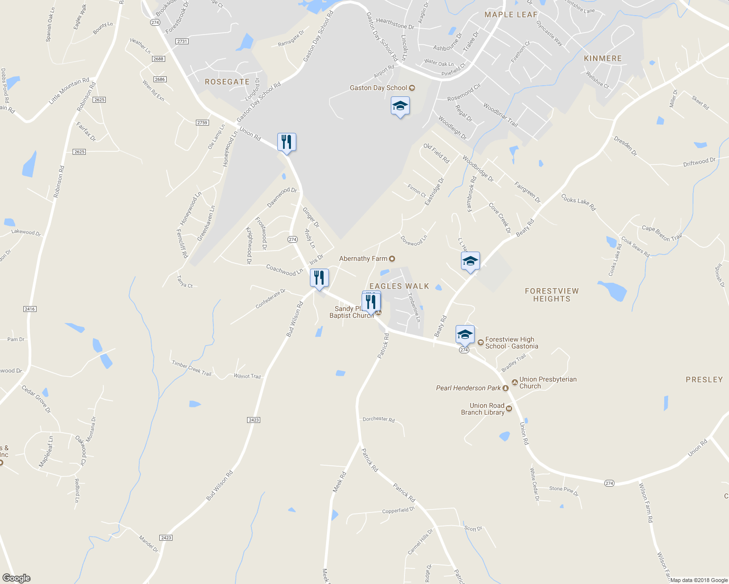 map of restaurants, bars, coffee shops, grocery stores, and more near 913 Harper Road in Gastonia