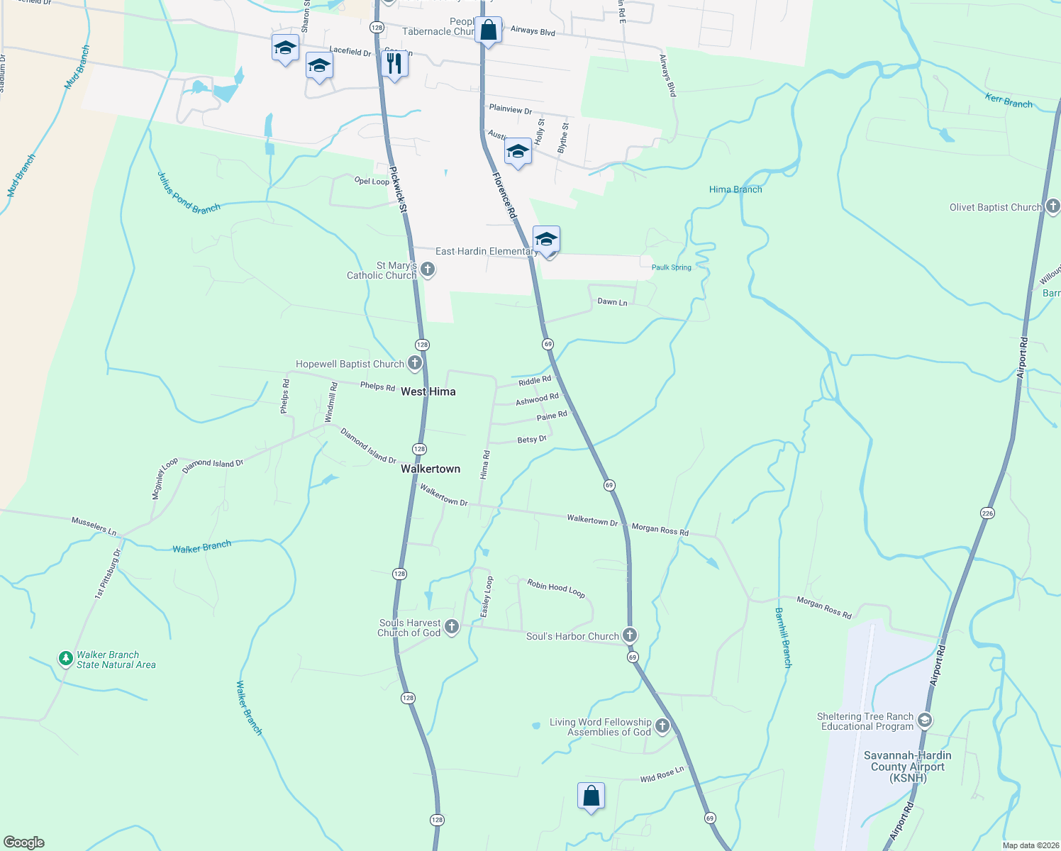 map of restaurants, bars, coffee shops, grocery stores, and more near 155 Paine Road in Savannah