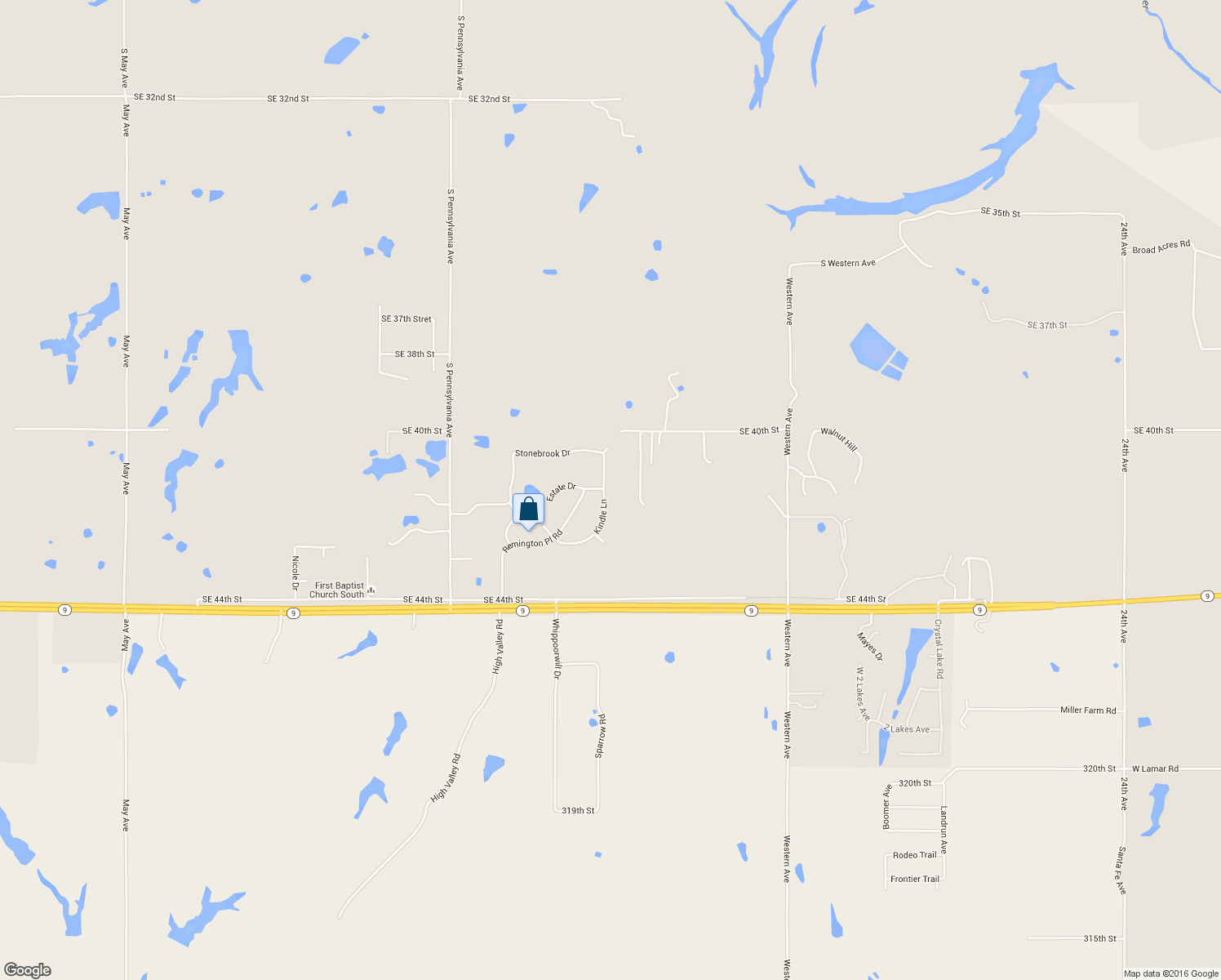 map of restaurants, bars, coffee shops, grocery stores, and more near 3784 Kindle Lane in Norman