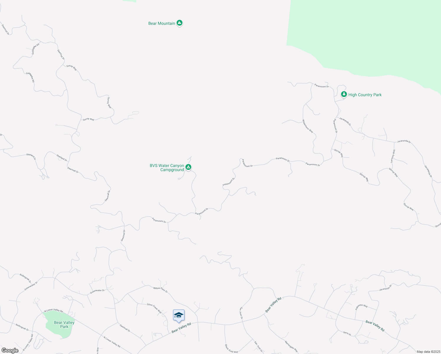 map of restaurants, bars, coffee shops, grocery stores, and more near 25171 Paramount Drive in Tehachapi