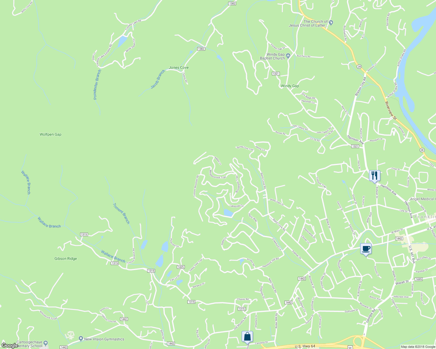 map of restaurants, bars, coffee shops, grocery stores, and more near 563 Woodland Heights in Franklin