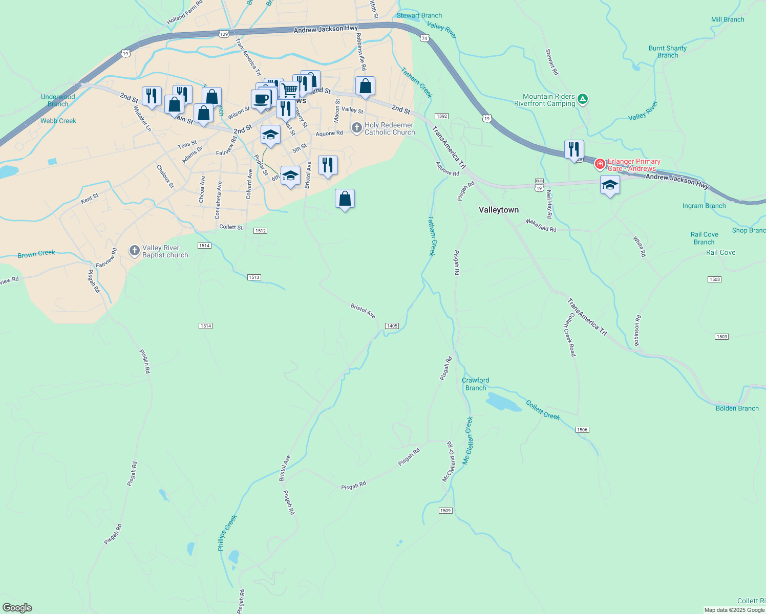 map of restaurants, bars, coffee shops, grocery stores, and more near 897 Bristol Avenue in Andrews