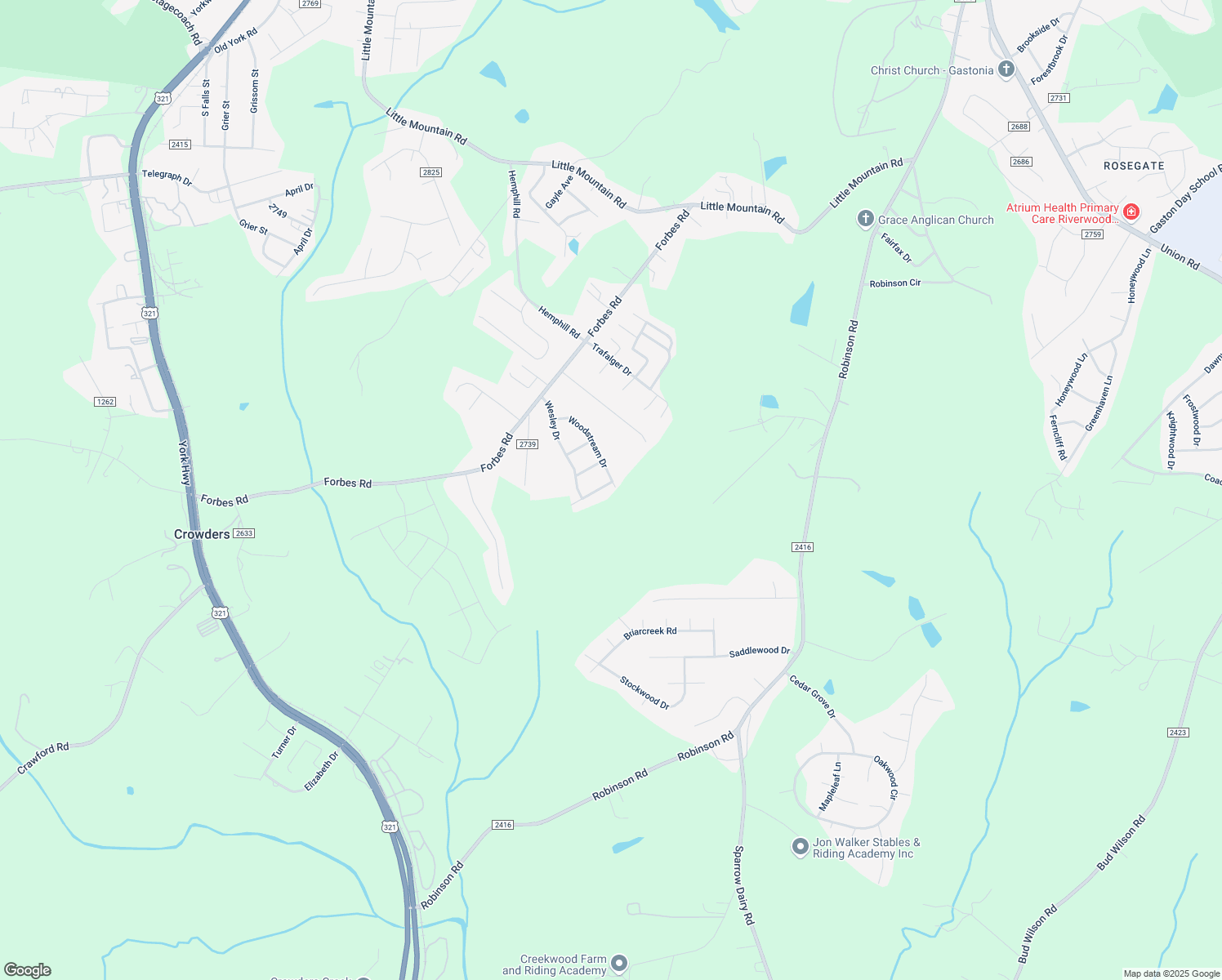 map of restaurants, bars, coffee shops, grocery stores, and more near 600 Woodstream Drive in Gastonia
