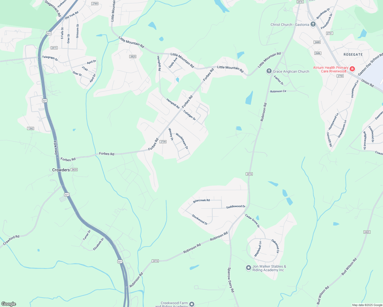 map of restaurants, bars, coffee shops, grocery stores, and more near 600 Woodstream Drive in Gastonia