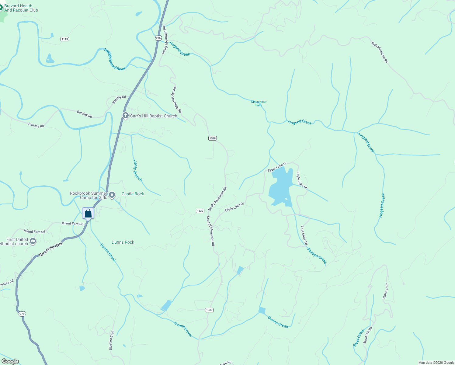 map of restaurants, bars, coffee shops, grocery stores, and more near 1844 Becky Mountain Road in Brevard