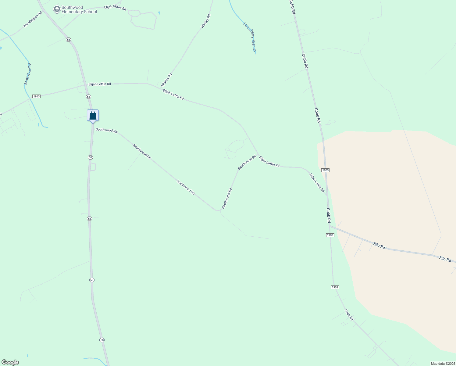 map of restaurants, bars, coffee shops, grocery stores, and more near 2520 Southwood Road in Kinston