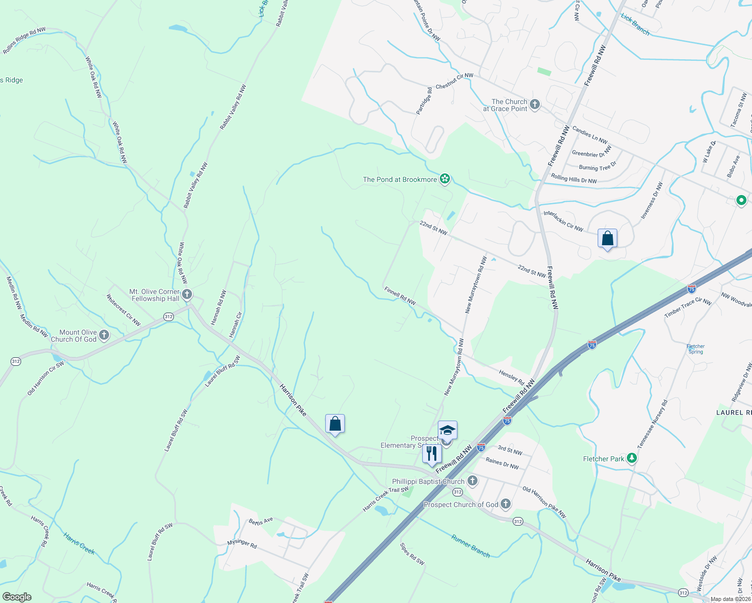map of restaurants, bars, coffee shops, grocery stores, and more near 331 Finnell Road Northwest in Cleveland