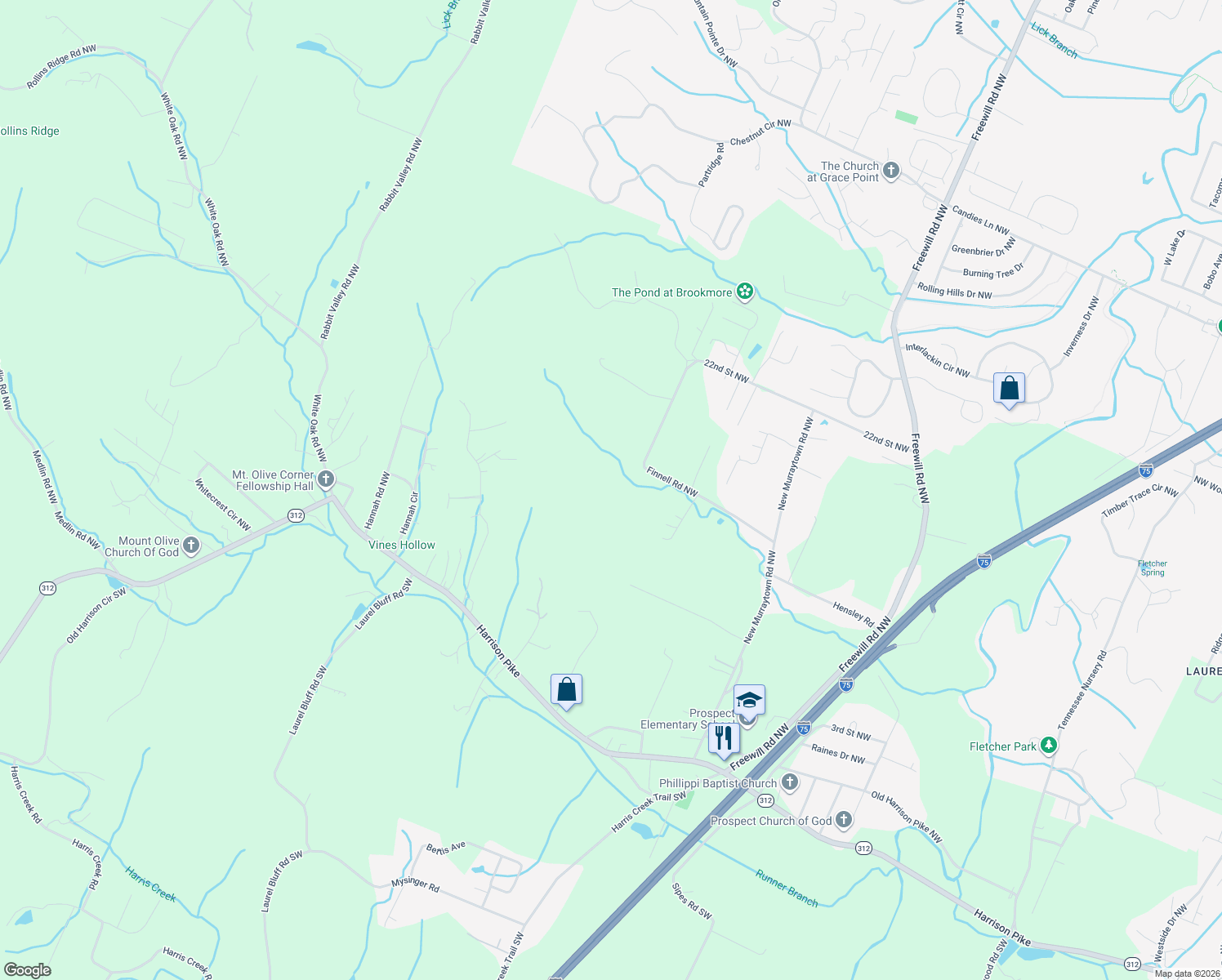 map of restaurants, bars, coffee shops, grocery stores, and more near 331 Finnell Road Northwest in Cleveland