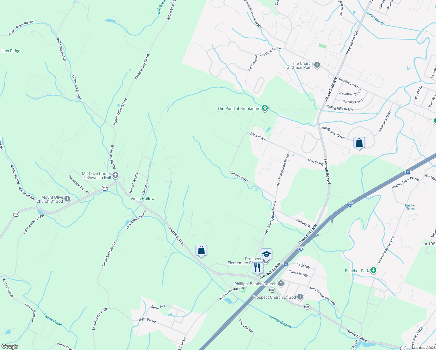 map of restaurants, bars, coffee shops, grocery stores, and more near 331 Finnell Road Northwest in Cleveland