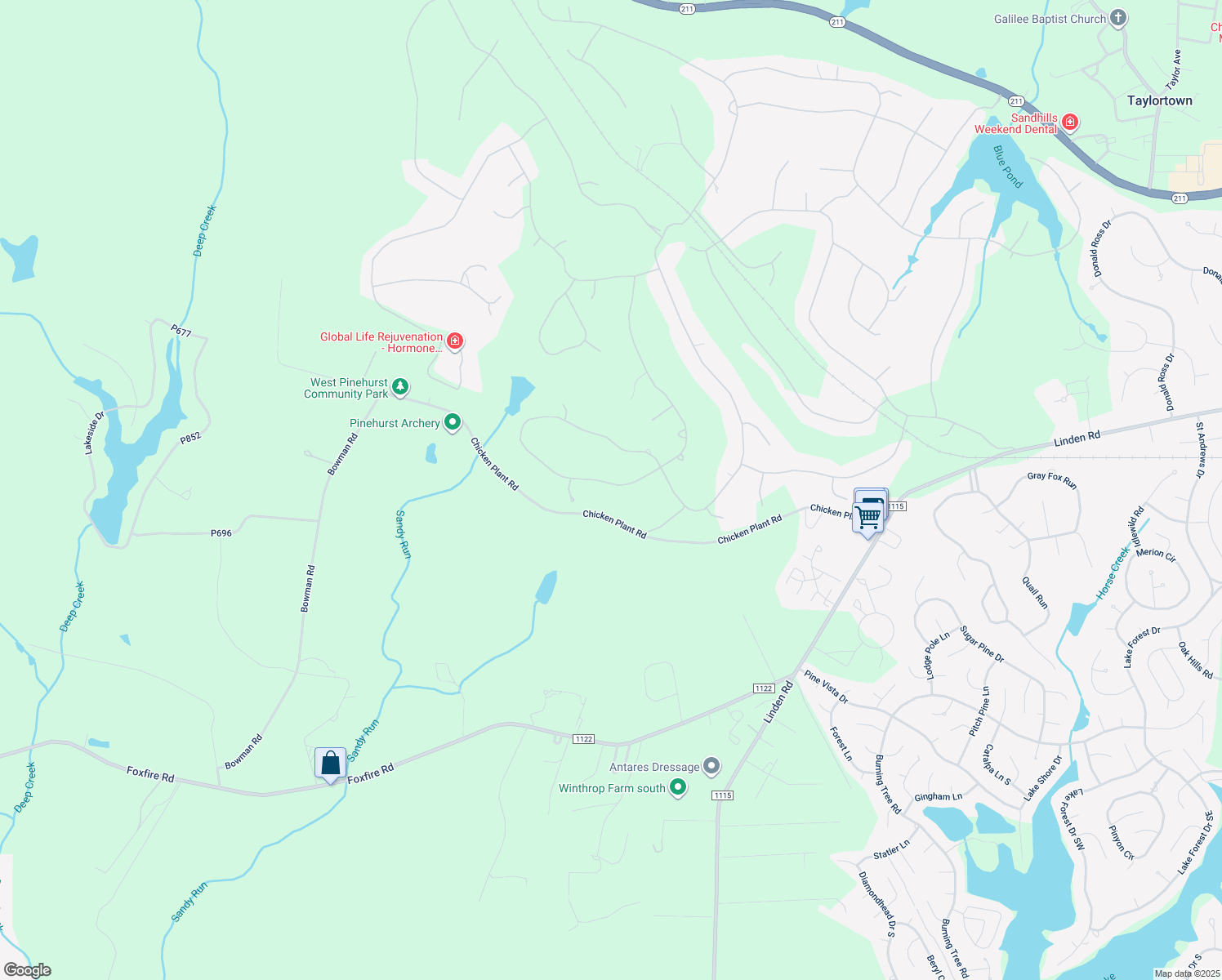 map of restaurants, bars, coffee shops, grocery stores, and more near 64 Pomeroy Drive in Pinehurst