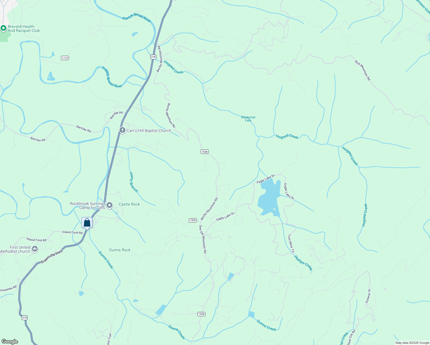 map of restaurants, bars, coffee shops, grocery stores, and more near 1692 Becky Mountain Road in Brevard