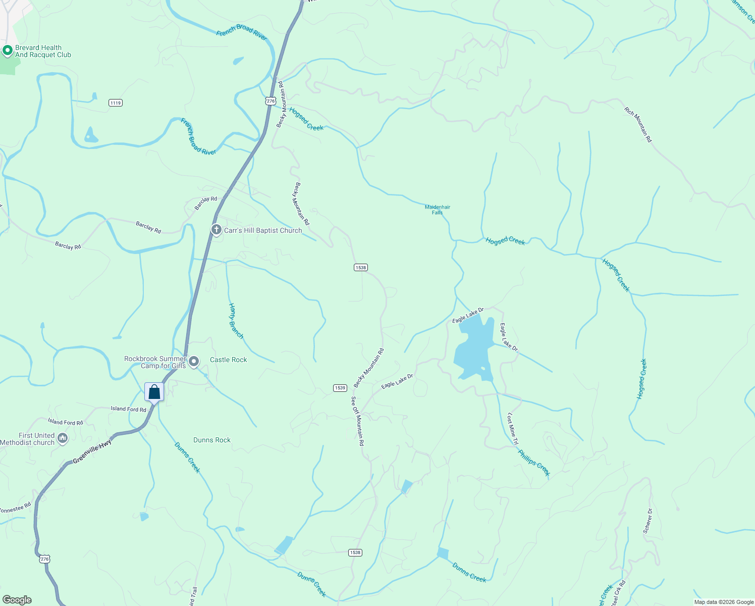 map of restaurants, bars, coffee shops, grocery stores, and more near 1692 Becky Mountain Road in Brevard