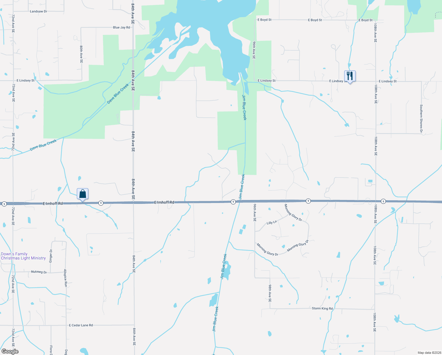 map of restaurants, bars, coffee shops, grocery stores, and more near 9315 East Imhoff Road in Norman