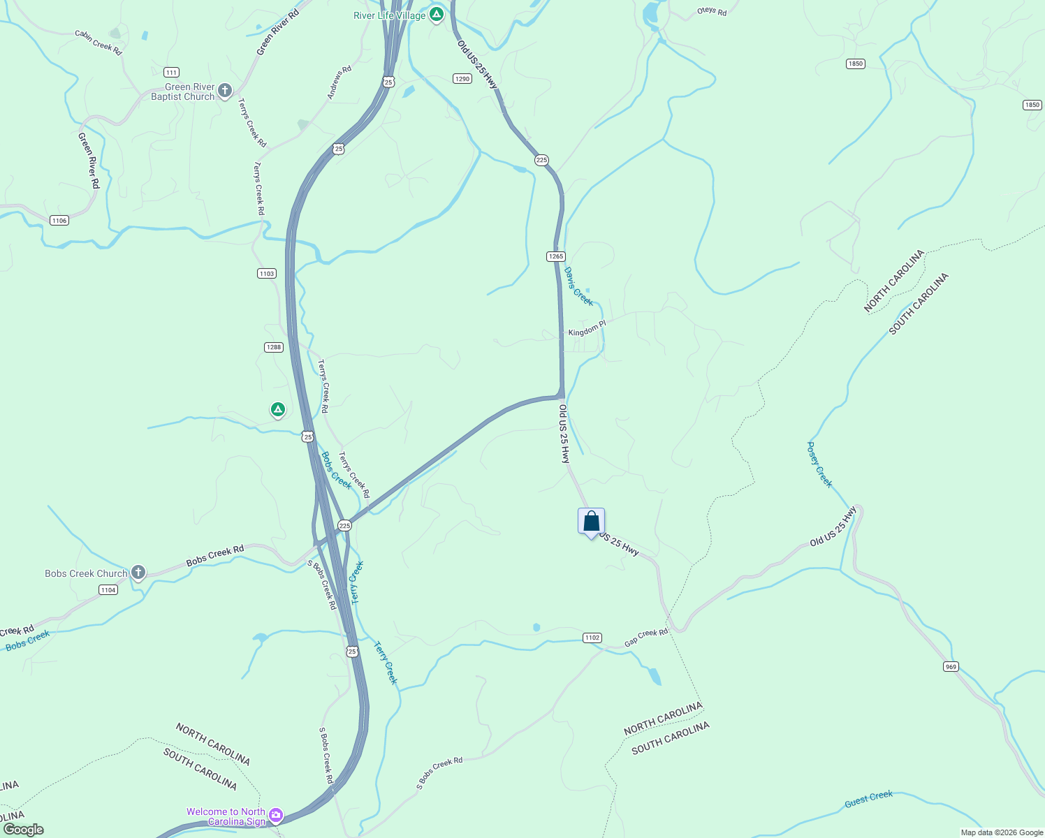 map of restaurants, bars, coffee shops, grocery stores, and more near 155 Bobs Creek Road in Zirconia