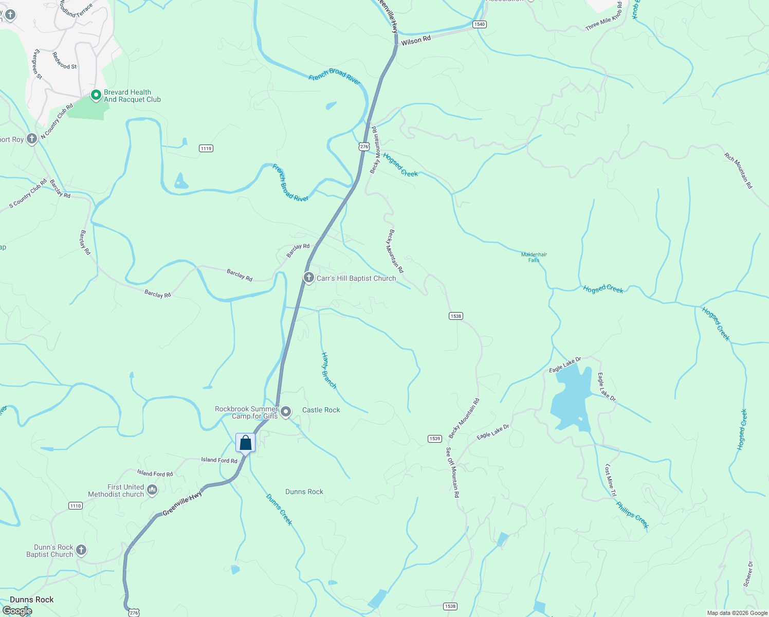 map of restaurants, bars, coffee shops, grocery stores, and more near 658 Johnson Road in Brevard