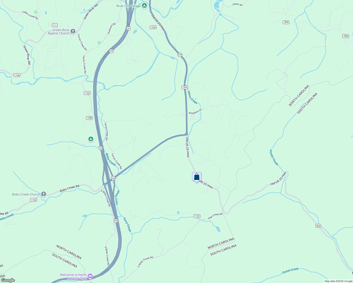 map of restaurants, bars, coffee shops, grocery stores, and more near 155 Bobs Creek Road in Zirconia