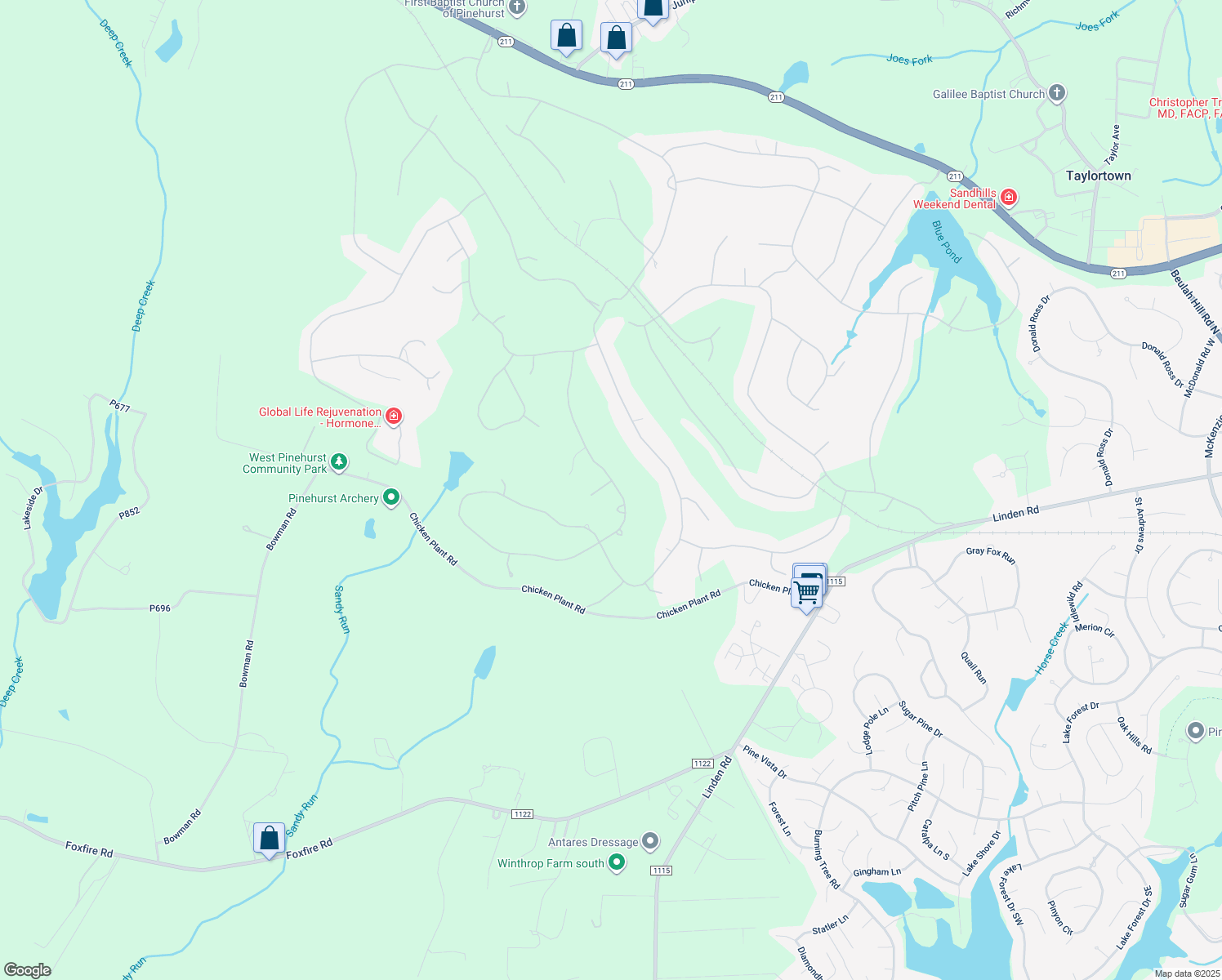 map of restaurants, bars, coffee shops, grocery stores, and more near 31 Pomeroy Drive in Pinehurst