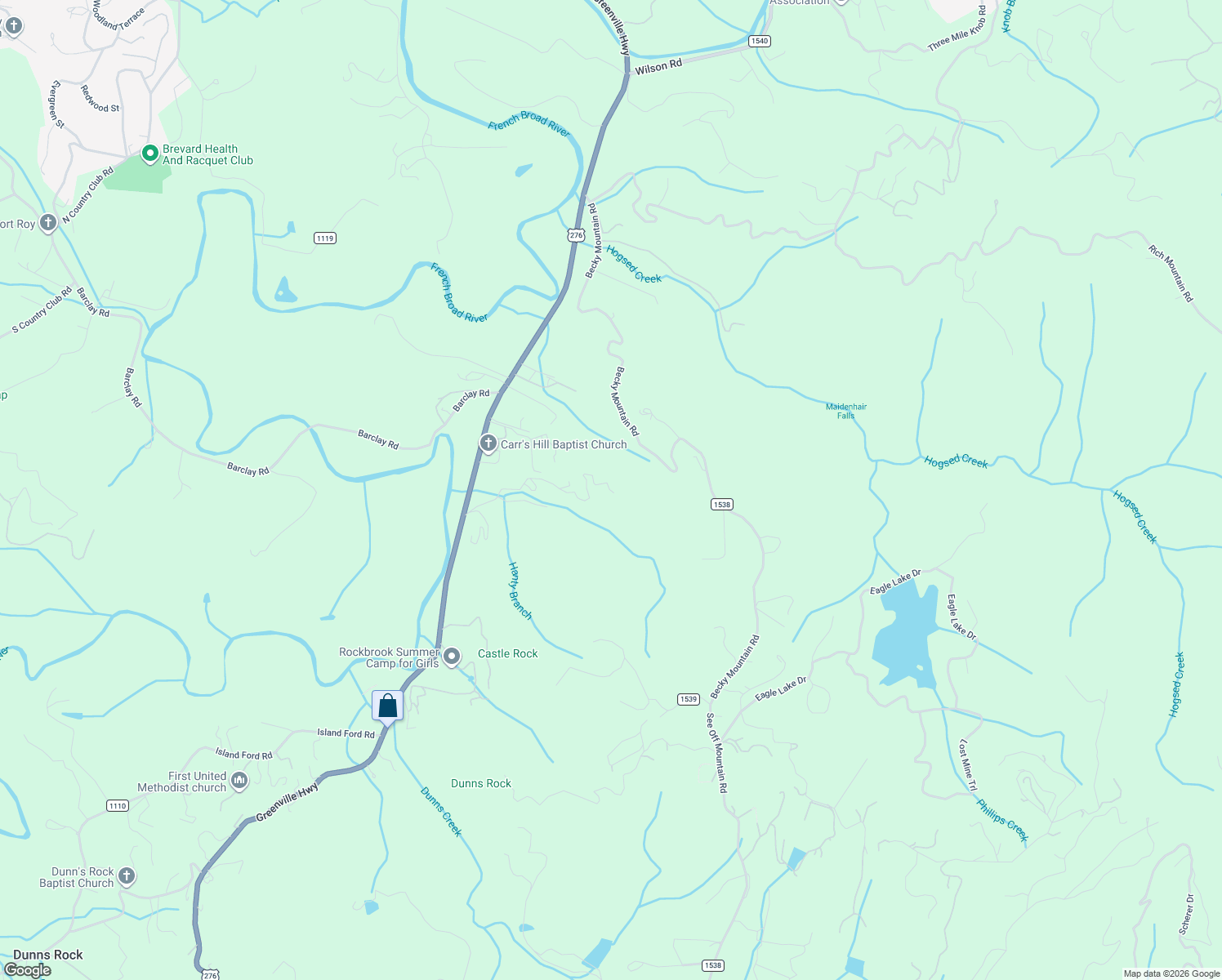 map of restaurants, bars, coffee shops, grocery stores, and more near 658 Johnson Road in Brevard