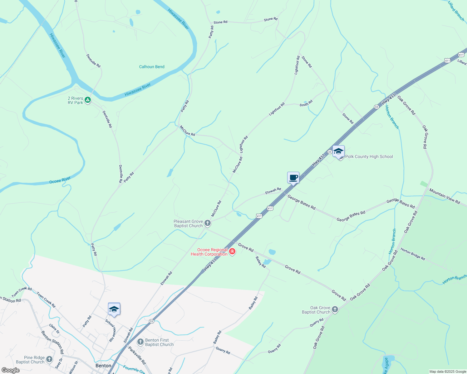 map of restaurants, bars, coffee shops, grocery stores, and more near 230 McClure Rd in Benton