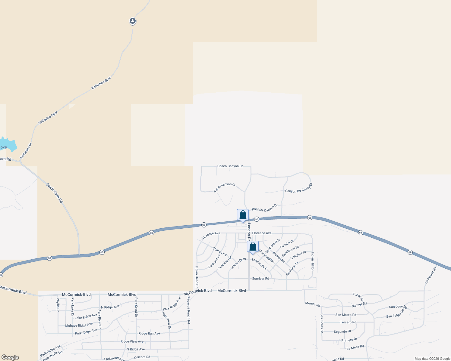 map of restaurants, bars, coffee shops, grocery stores, and more near Unnamed Road in Bullhead City