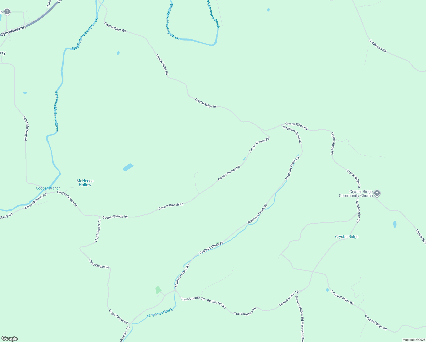 map of restaurants, bars, coffee shops, grocery stores, and more near 164 Cooper Branch Road in Mulberry