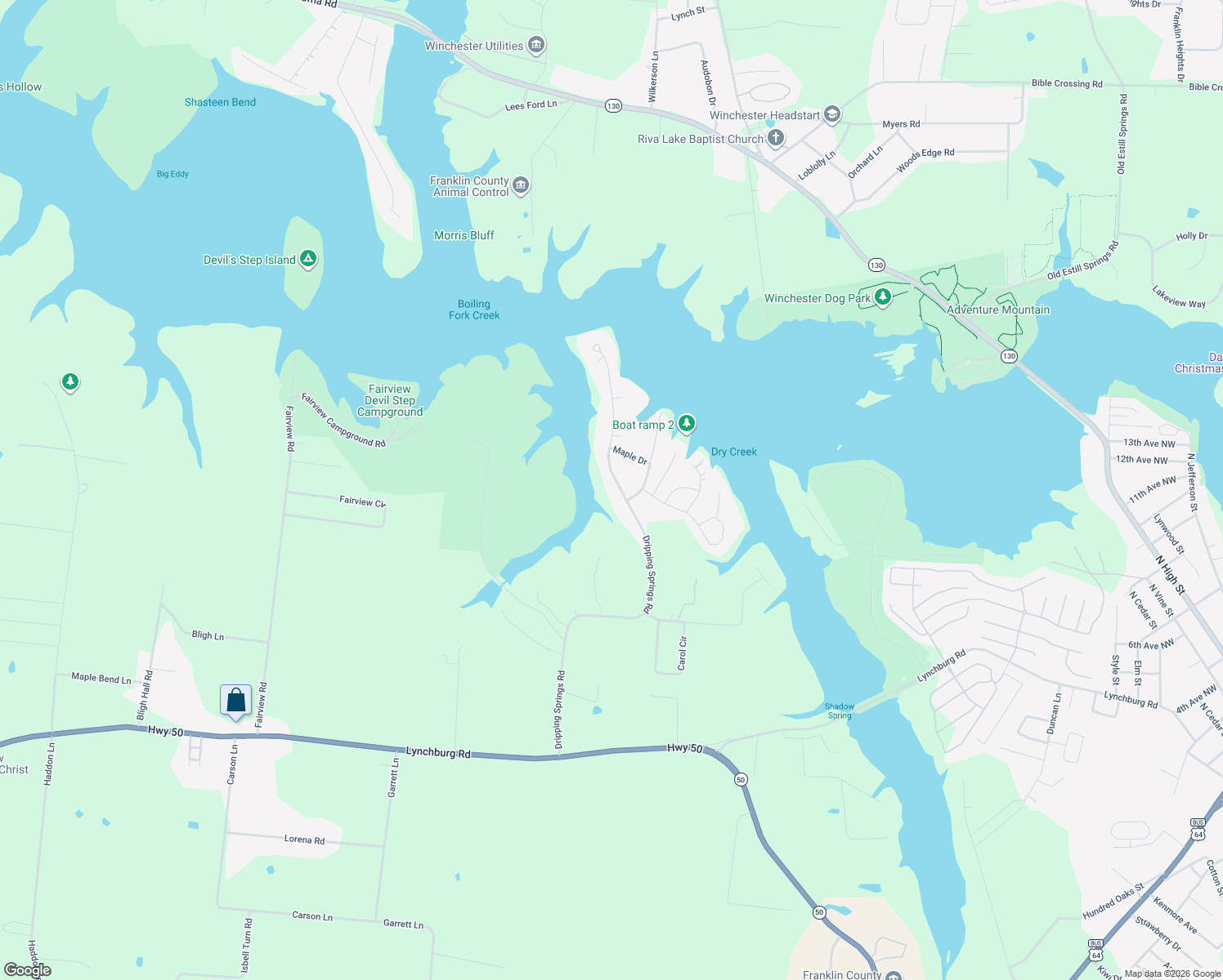map of restaurants, bars, coffee shops, grocery stores, and more near 1041 Dripping Springs Road in Winchester