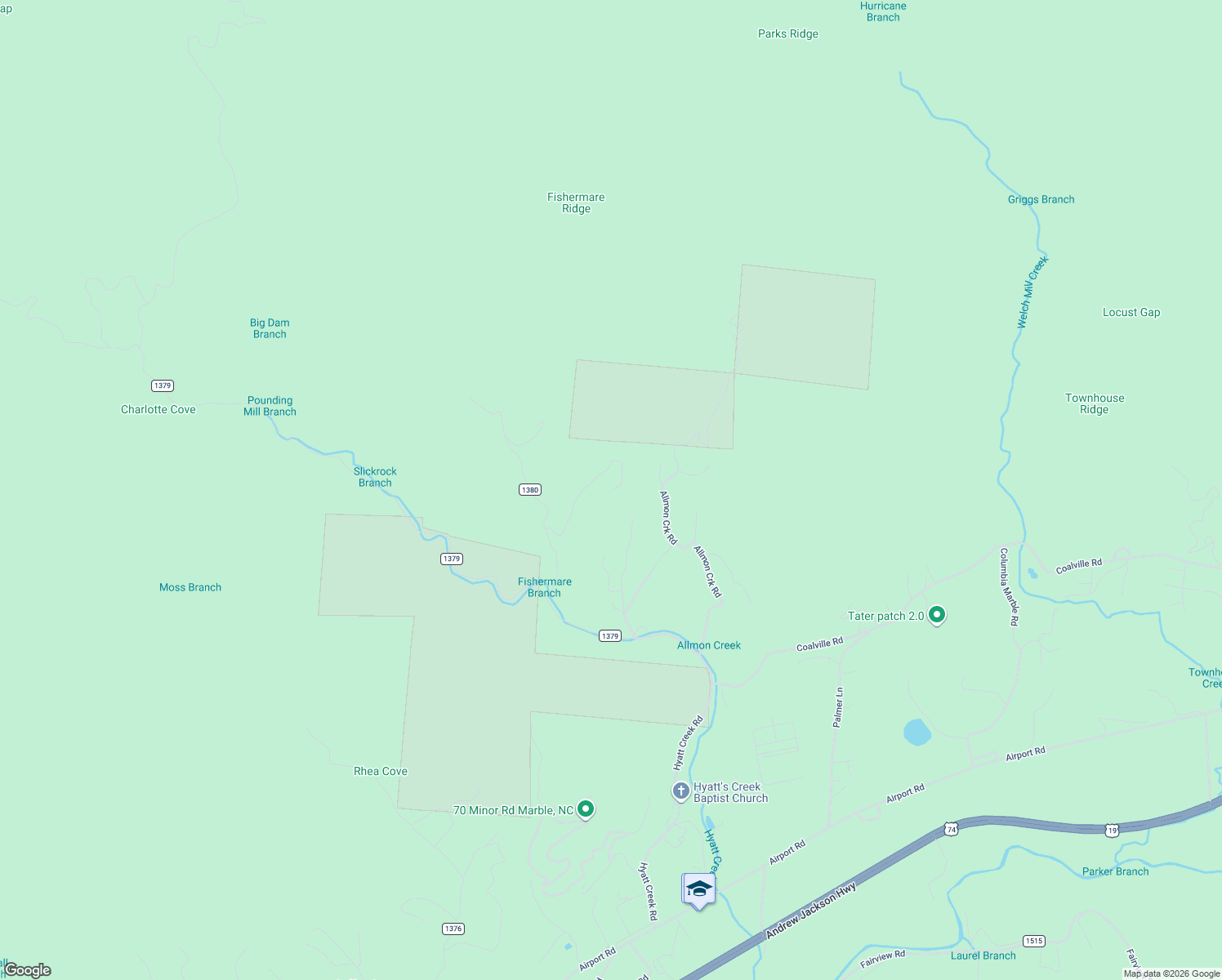 map of restaurants, bars, coffee shops, grocery stores, and more near 214 Pendergrass Road in Marble