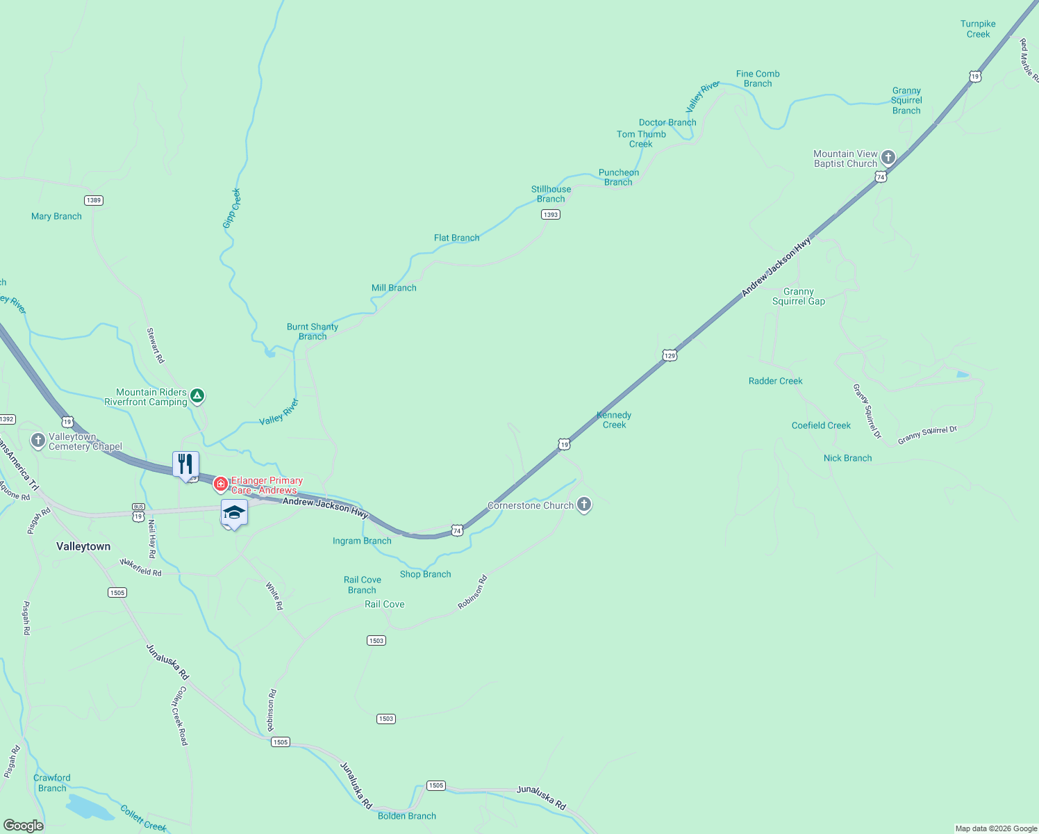 map of restaurants, bars, coffee shops, grocery stores, and more near 250 McLean Road in Andrews