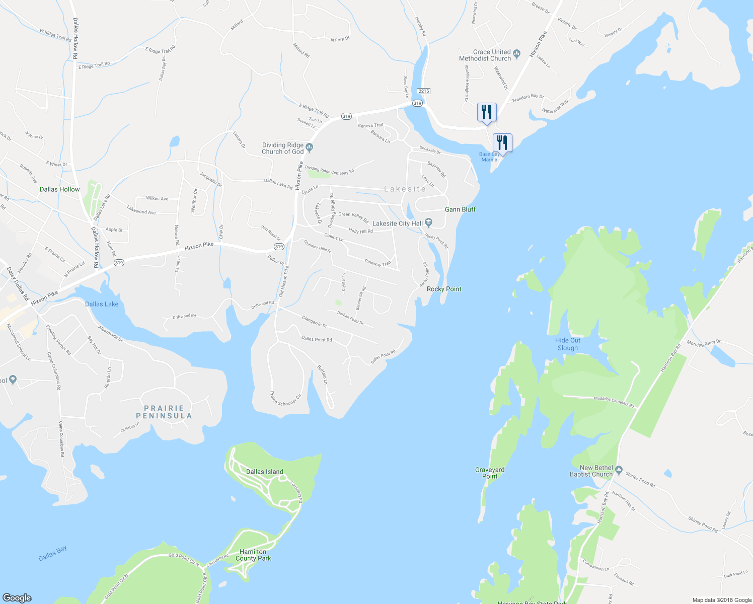 map of restaurants, bars, coffee shops, grocery stores, and more near 2940 Chimney Lake Circle in Soddy-Daisy