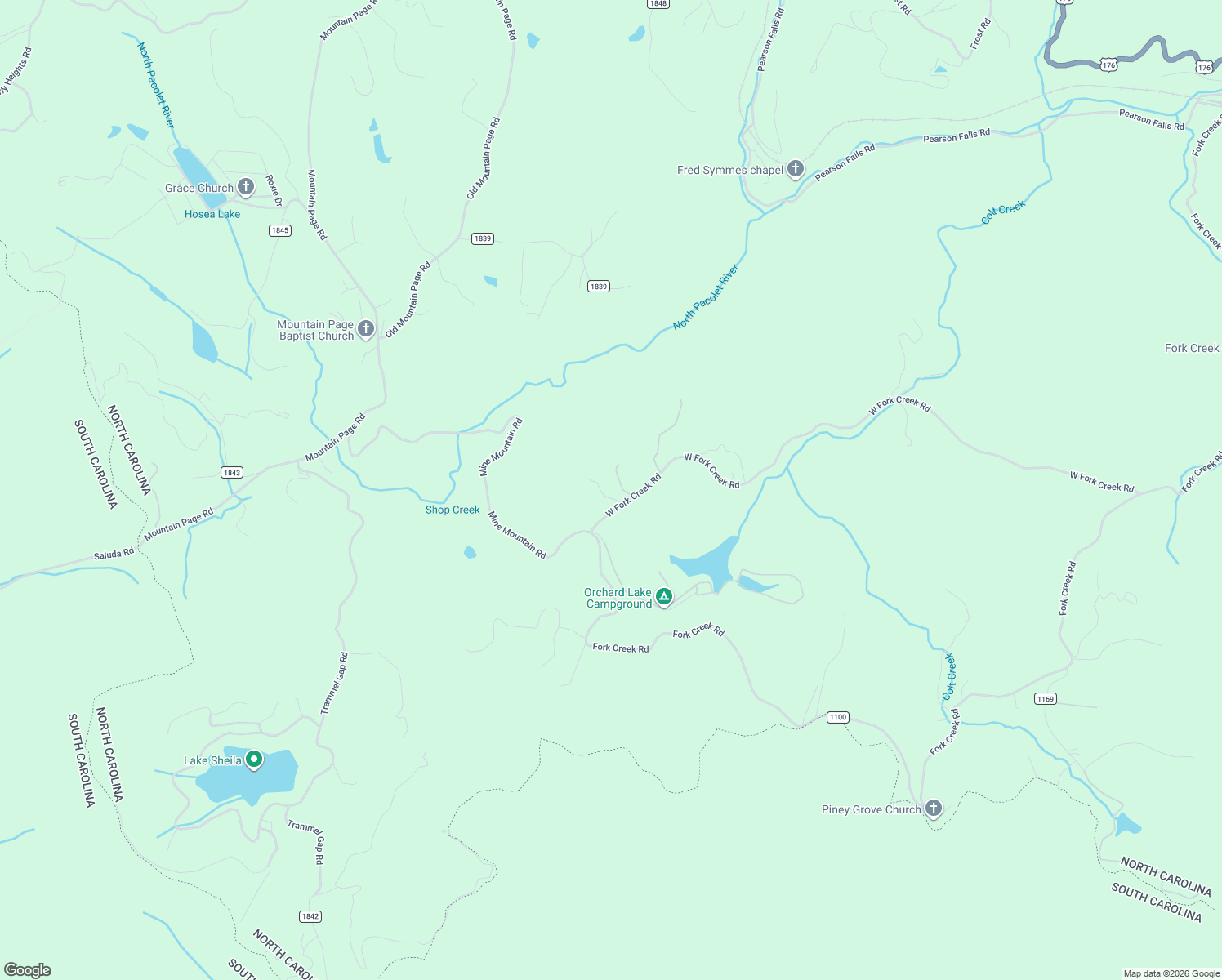 map of restaurants, bars, coffee shops, grocery stores, and more near 44 Orchard Mountain Road in Saluda