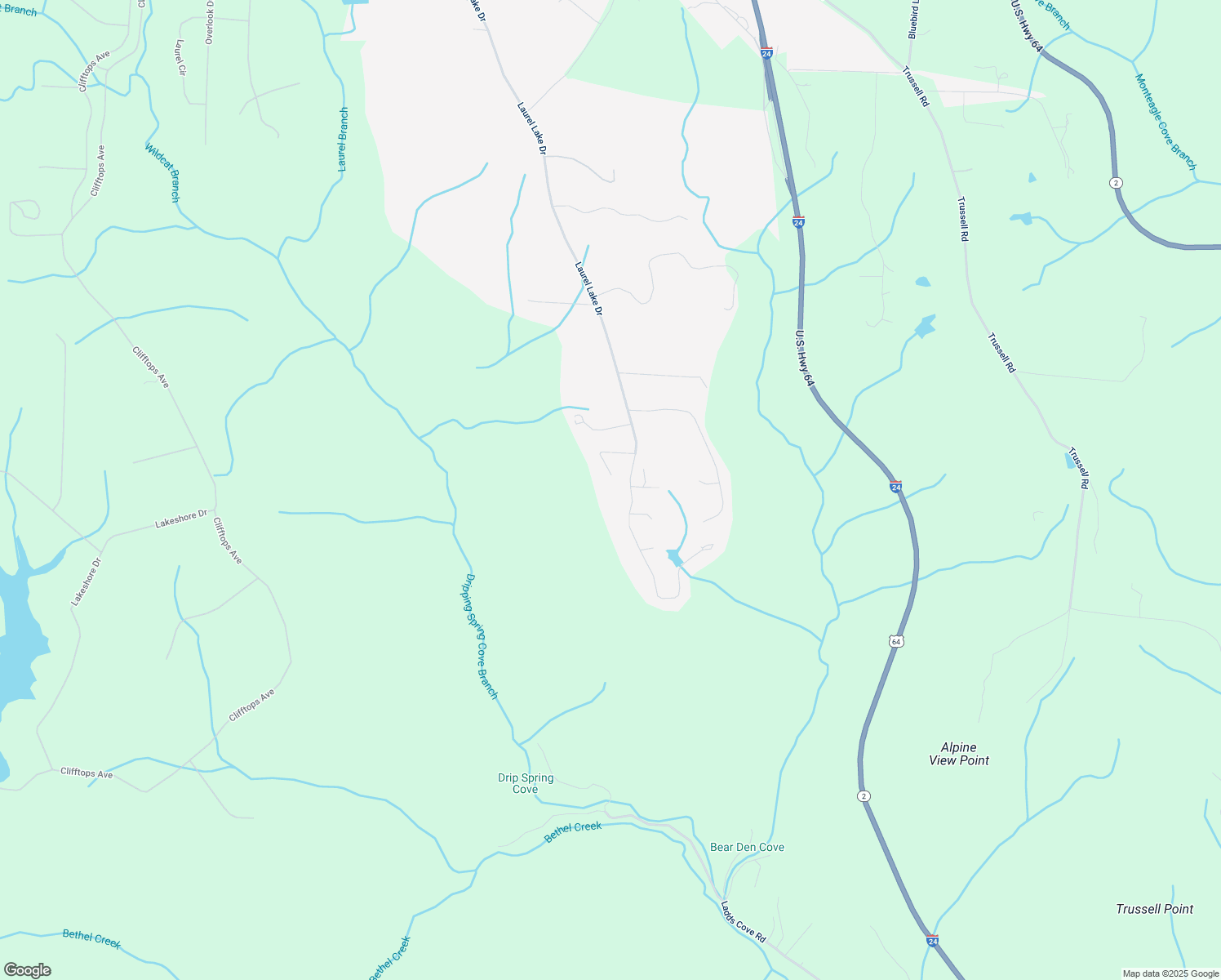 map of restaurants, bars, coffee shops, grocery stores, and more near 1819 Bear Court in Monteagle