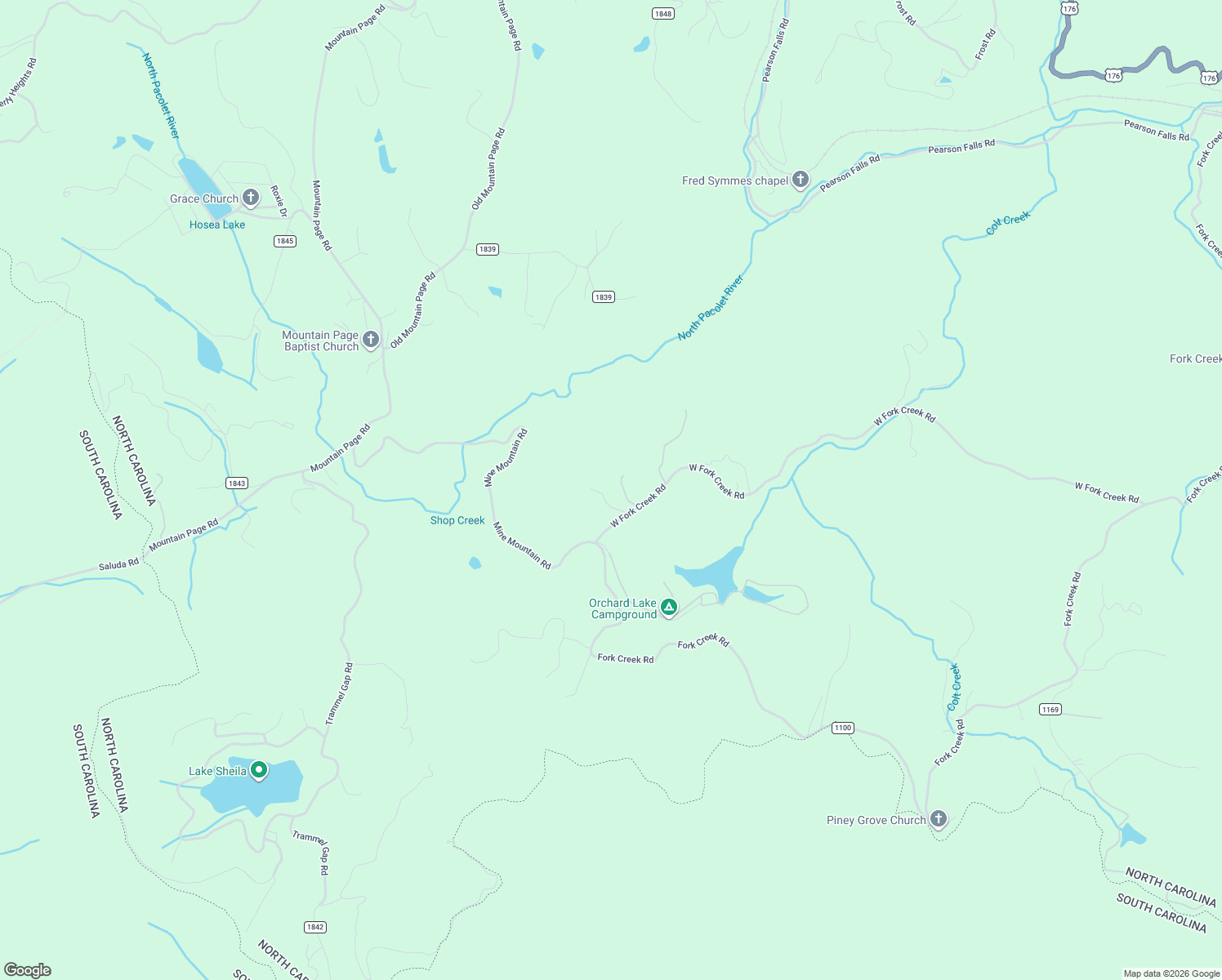 map of restaurants, bars, coffee shops, grocery stores, and more near 44 Orchard Mountain Road in Saluda