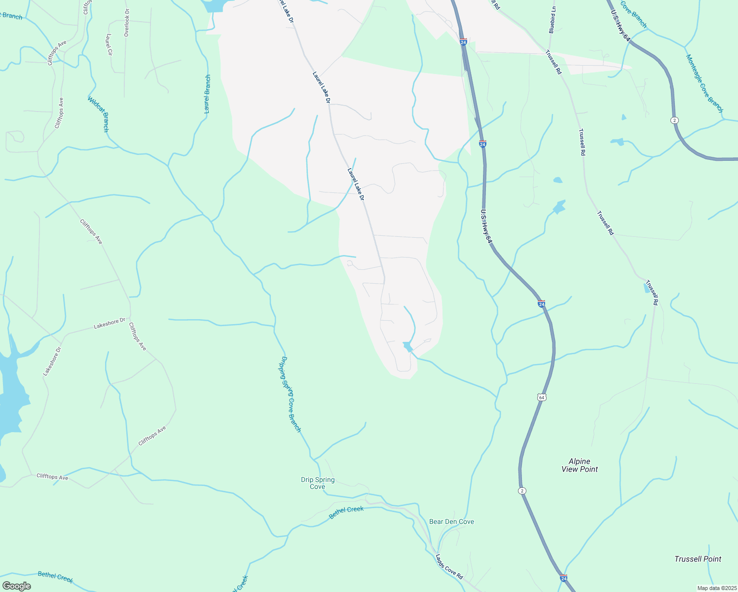 map of restaurants, bars, coffee shops, grocery stores, and more near 1819 Bear Court in Monteagle