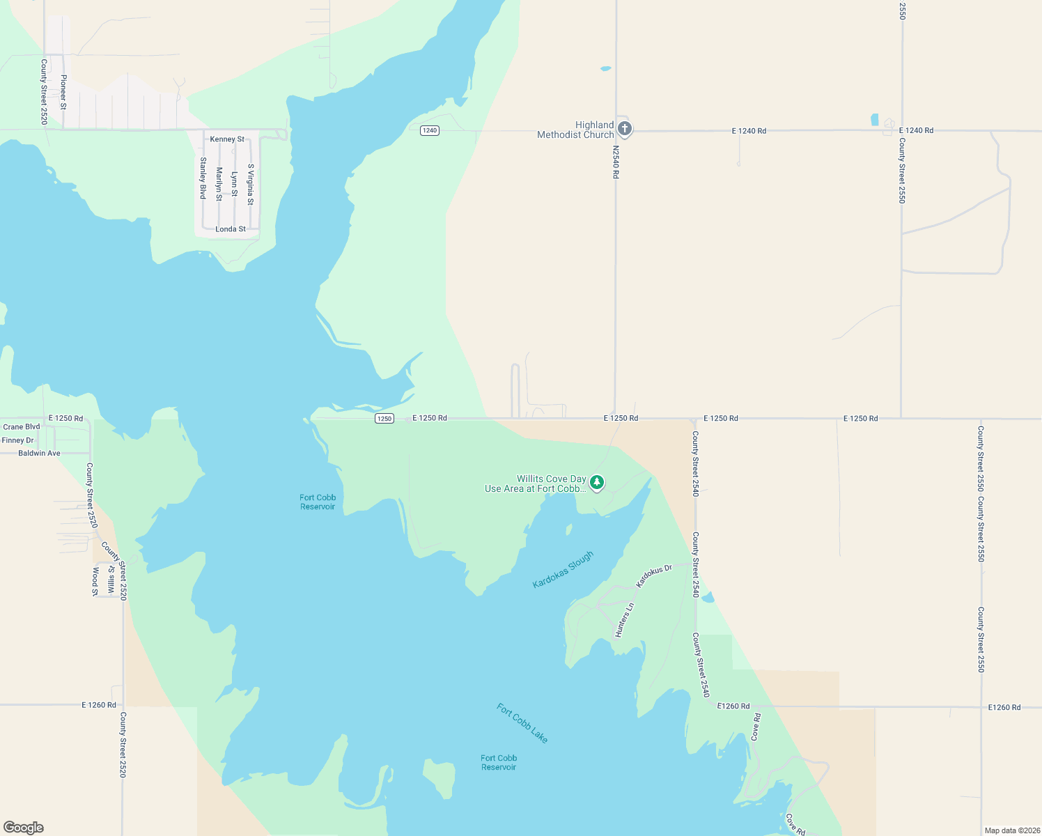 map of restaurants, bars, coffee shops, grocery stores, and more near 9140 County Road 1250 in Fort Cobb