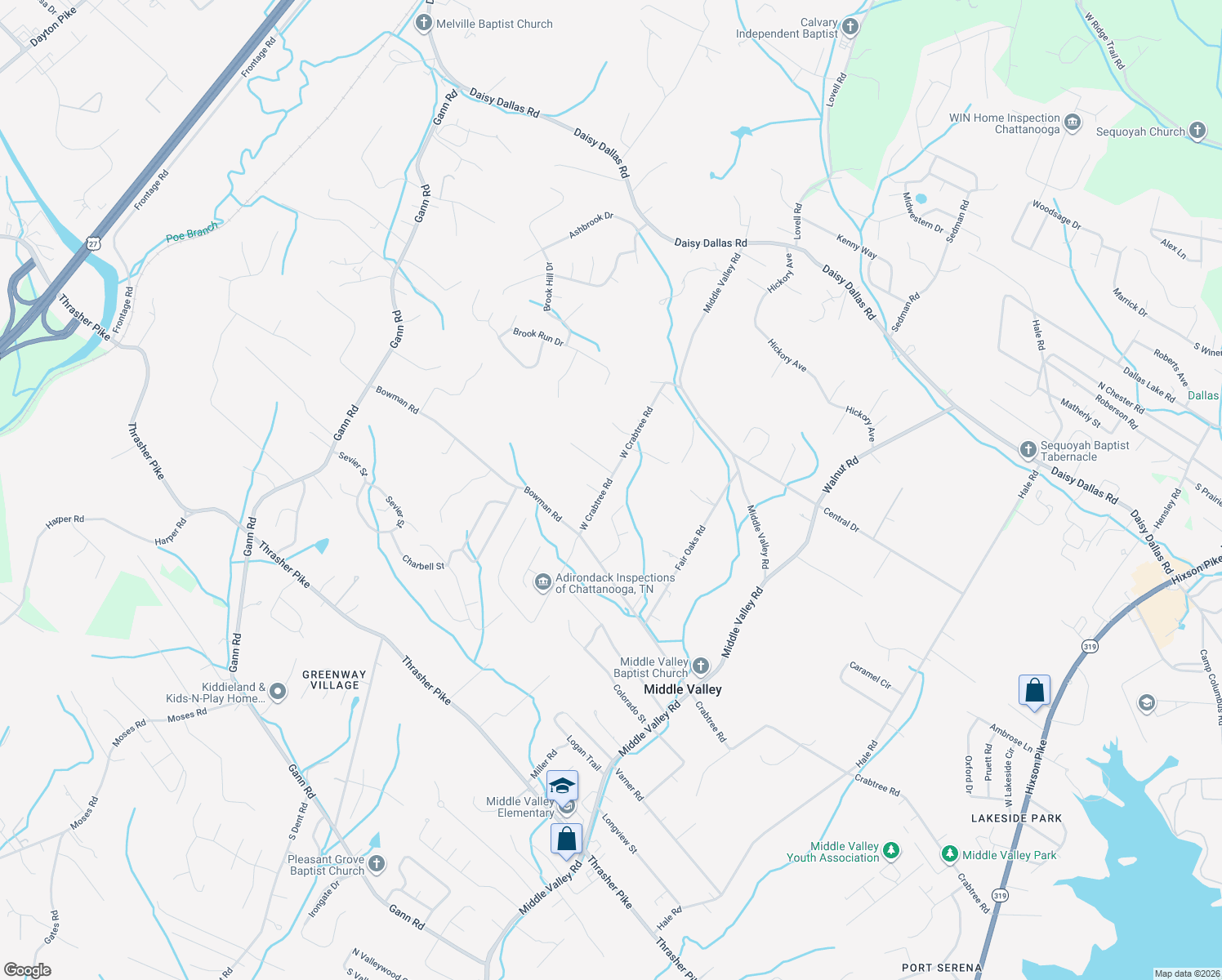 map of restaurants, bars, coffee shops, grocery stores, and more near 8444 West Crabtree Road in Middle Valley