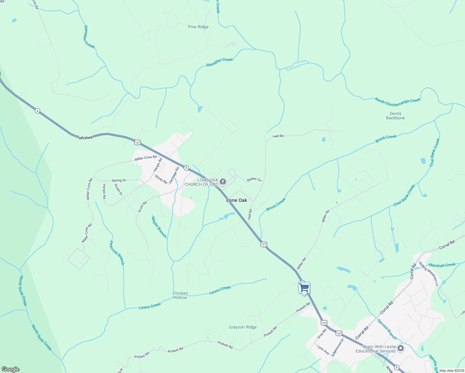 map of restaurants, bars, coffee shops, grocery stores, and more near 215 Hall Cemetery Rd in Signal Mountain