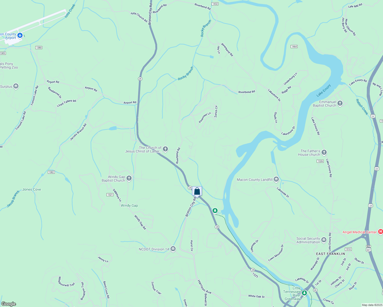 map of restaurants, bars, coffee shops, grocery stores, and more near 199 Rolling Acres Trail in Franklin