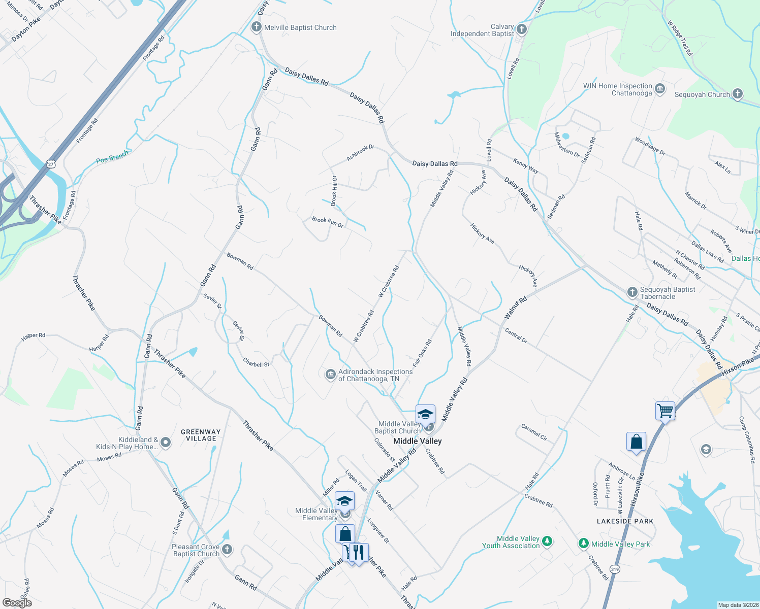 map of restaurants, bars, coffee shops, grocery stores, and more near 8444 West Crabtree Road in Middle Valley