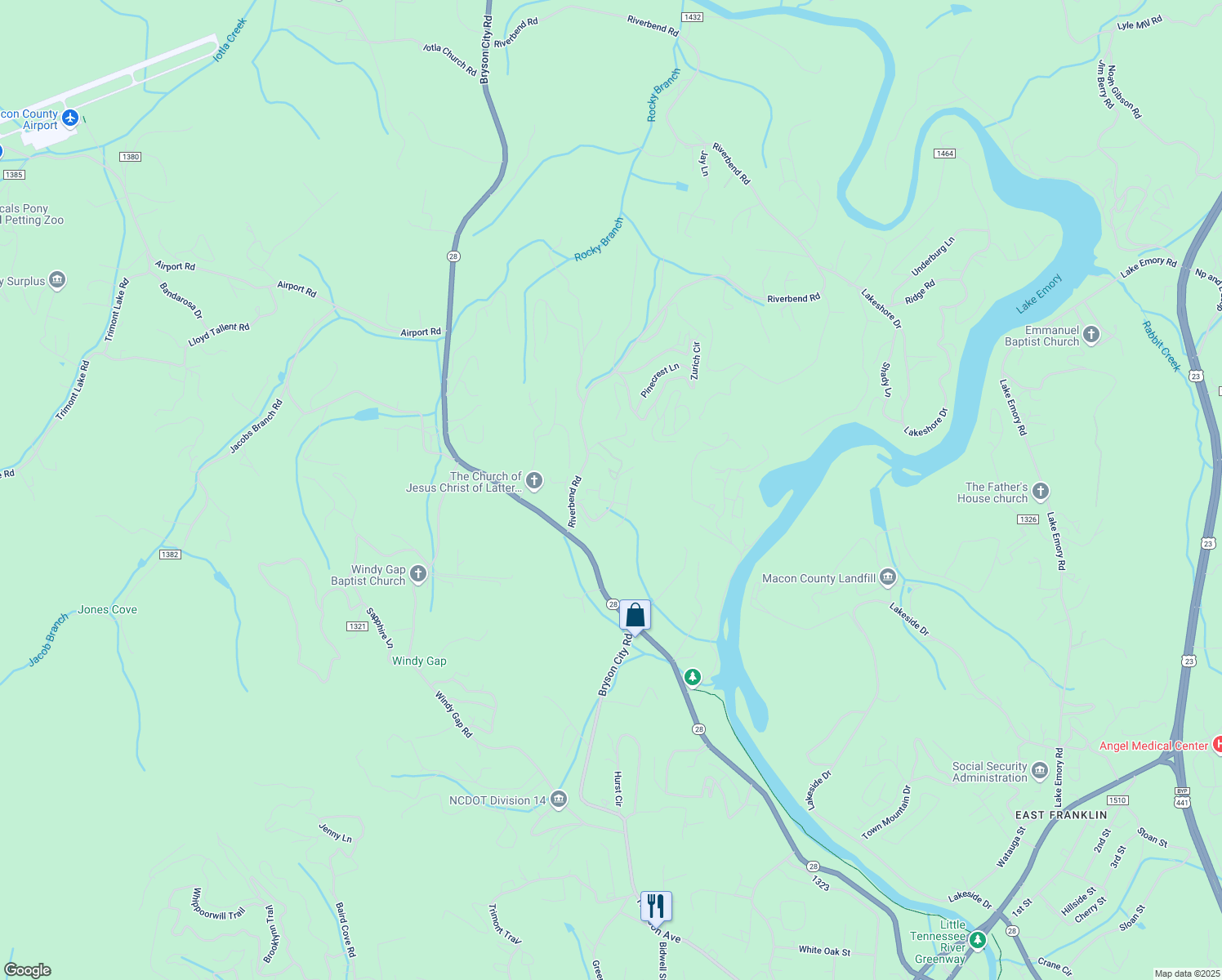 map of restaurants, bars, coffee shops, grocery stores, and more near 199 Rolling Acres Trail in Franklin