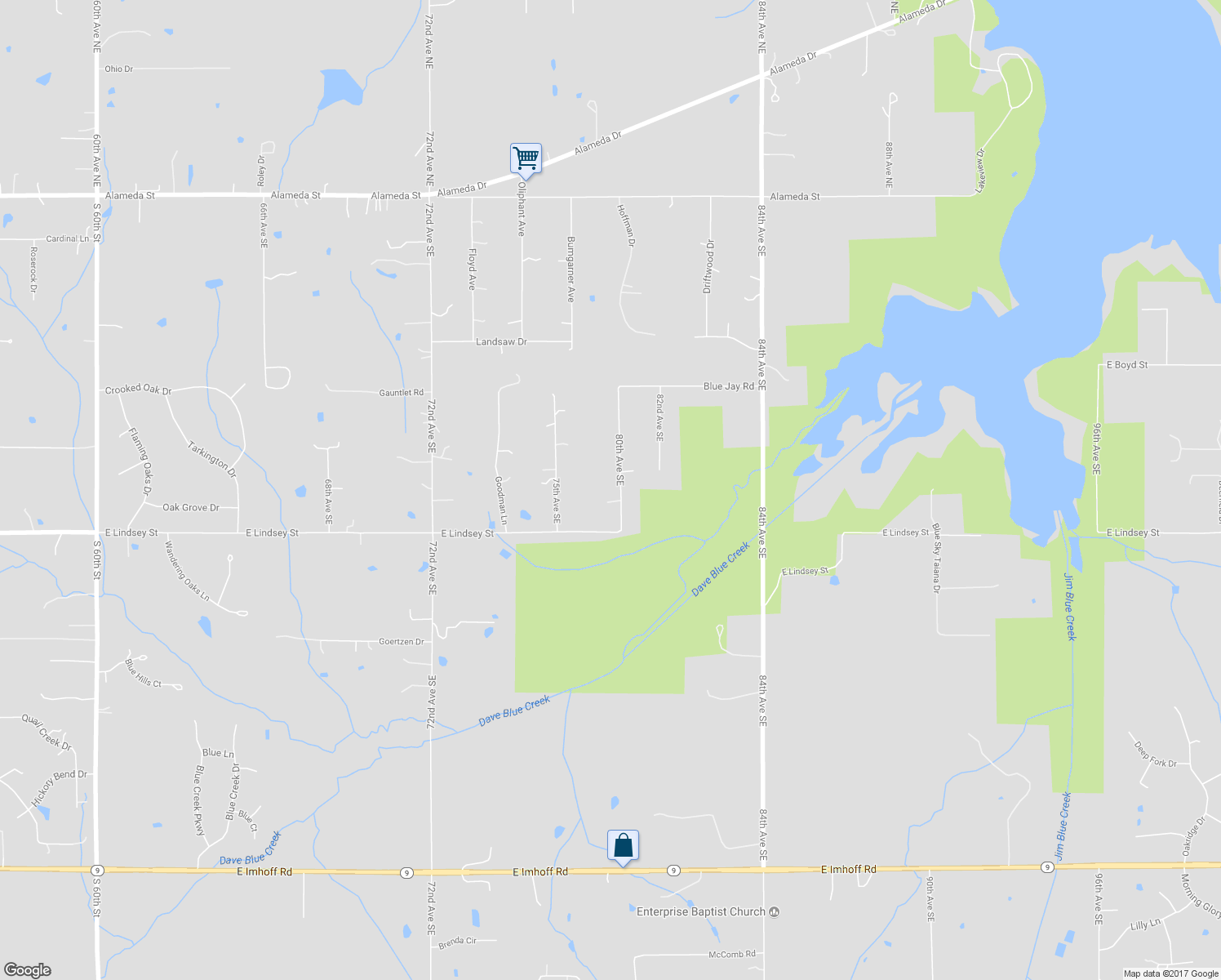 map of restaurants, bars, coffee shops, grocery stores, and more near 1000 80th Avenue Southeast in Norman